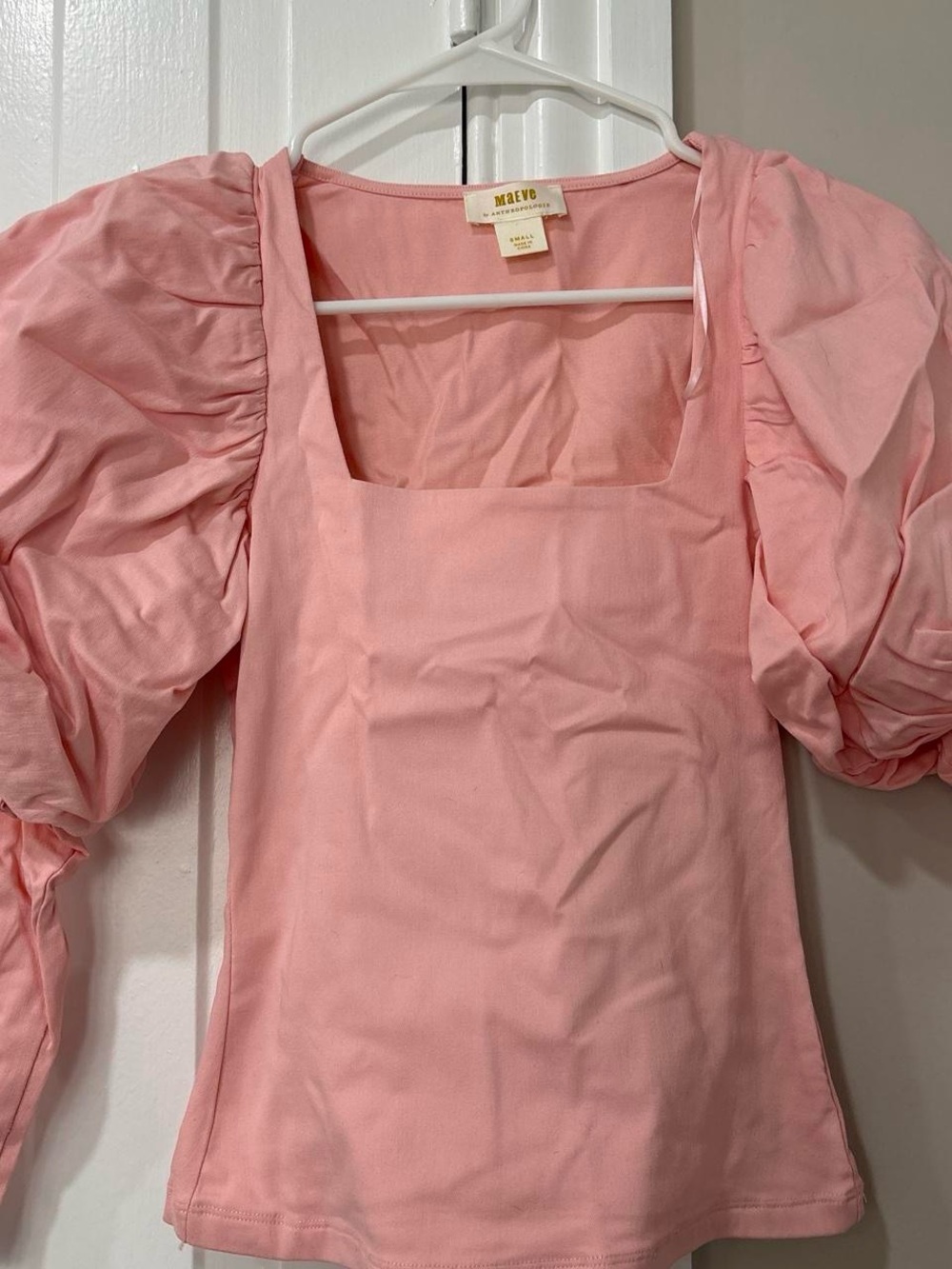 Maeve Blush Pink Square-Neck Puff-Sleeve Top